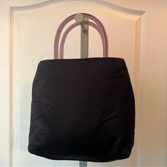 6. PRADA Milano Black Satin Top Lucite Double Handle Bag w Authentication Cards - Picture 5 of 16